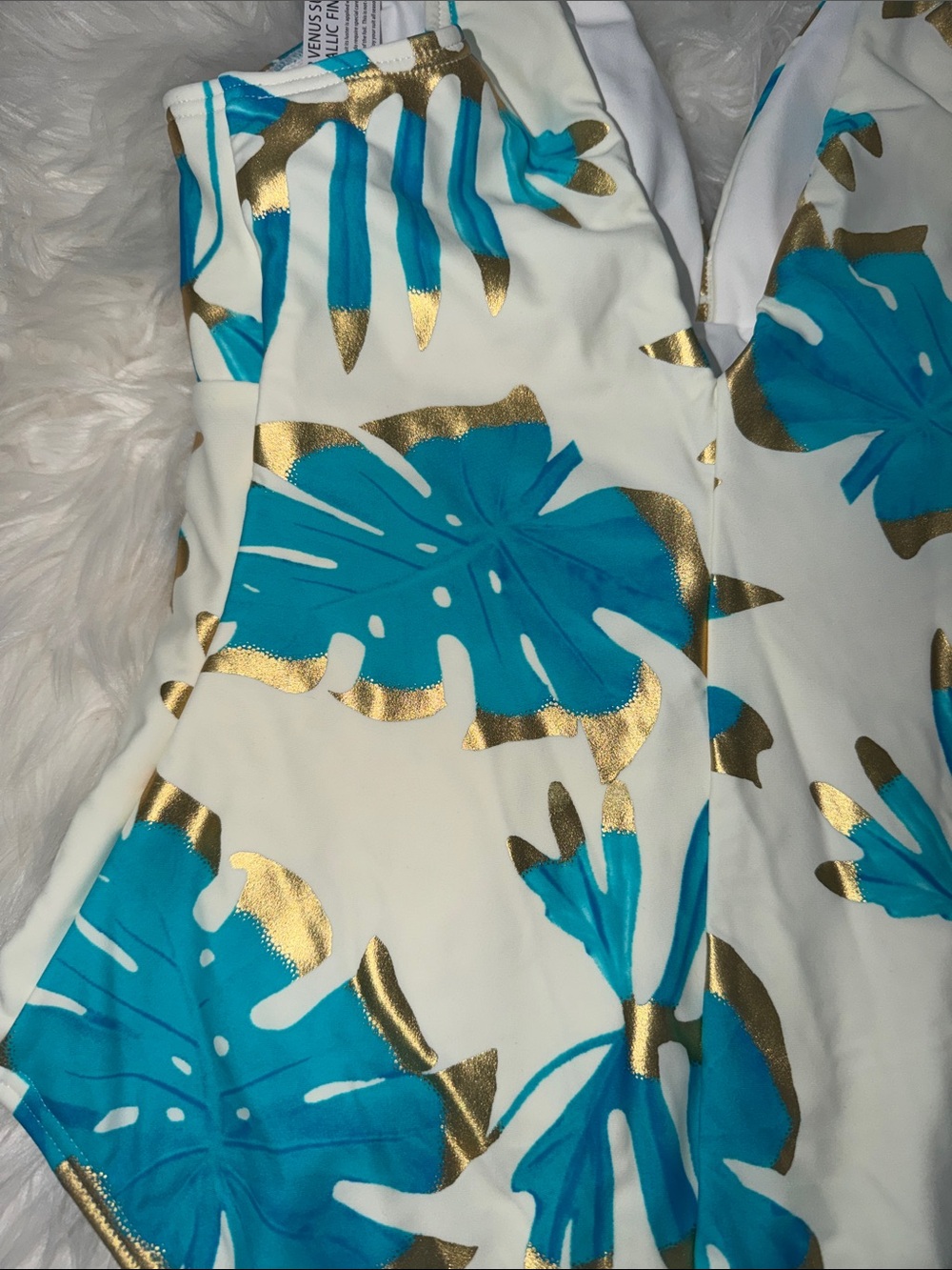 VENUS Turquoise, Gold & Cream One-Piece Swimsuit - Picture 9 of 9